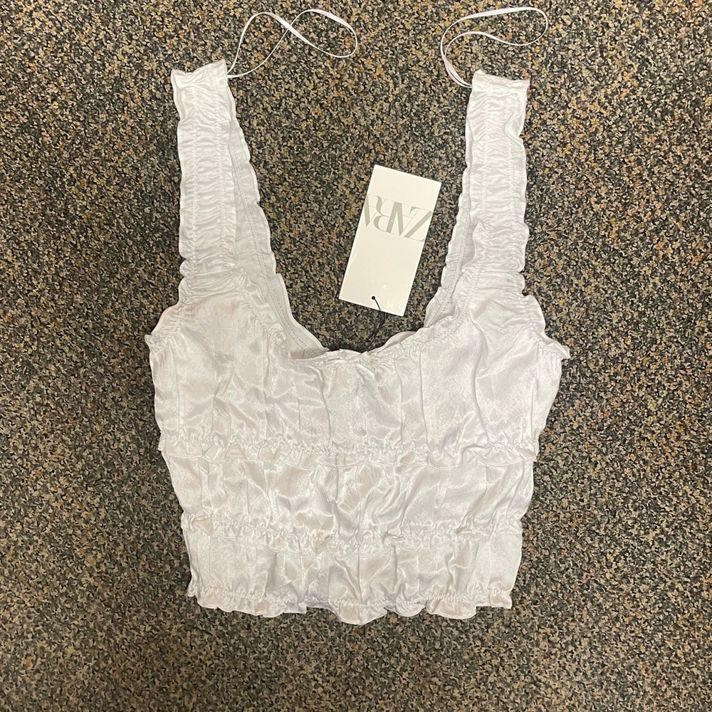 ZARA | Ruffled Satin Effect Top - Picture 10 of 11